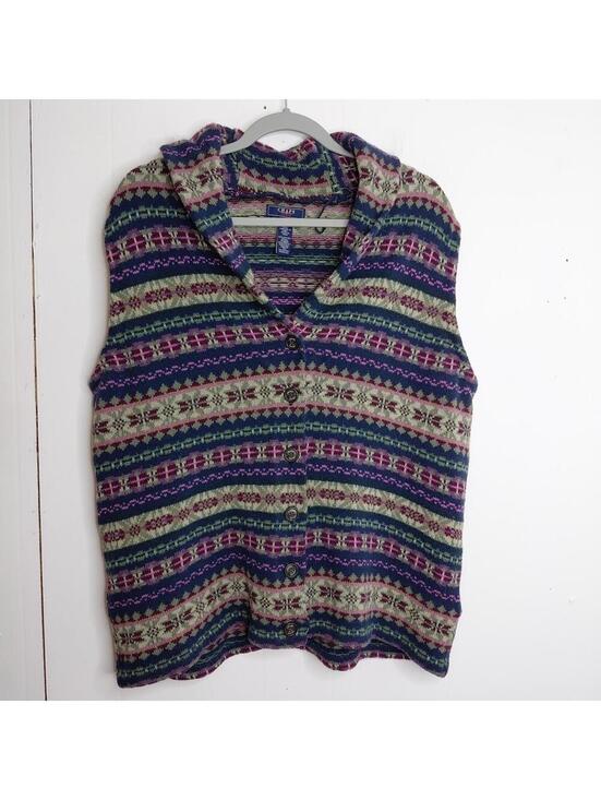 Chaps Sweaters - Chaps Vest Womens 2X Dark Colors Sweater Heavy Cotton Grandma Grunge Eclectic